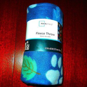 NEW Mainstays Fleece Throw Blanket 50x 60 in  DOG PAW / LEAVES BLUE